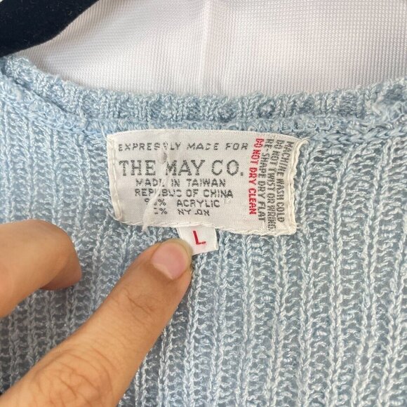 Vintage The May Co. Blue Short Sleeve Shirt Womens Stretch Knit Size Large - Picture 3 of 6